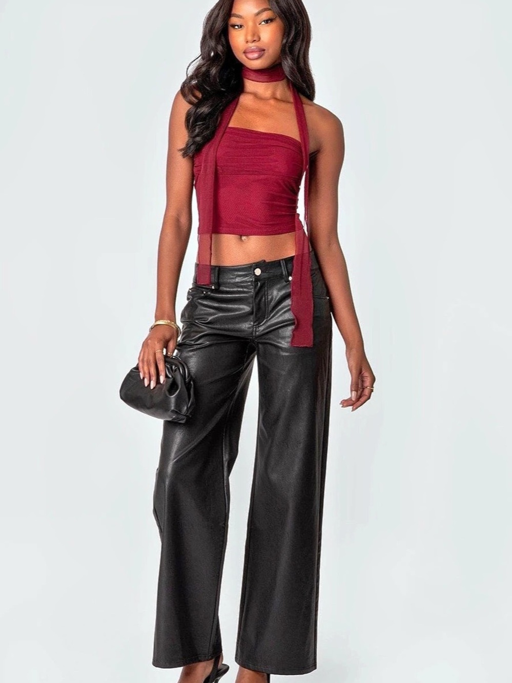 Low rise faux leather pants